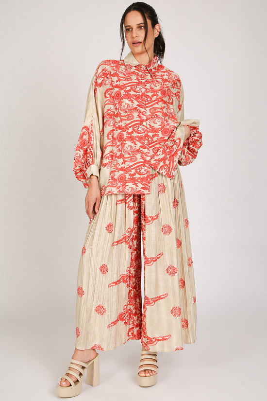 Oscar Boho Paisley Embroidered Shirt & Pleated Pants Set - Shop Beulah Style