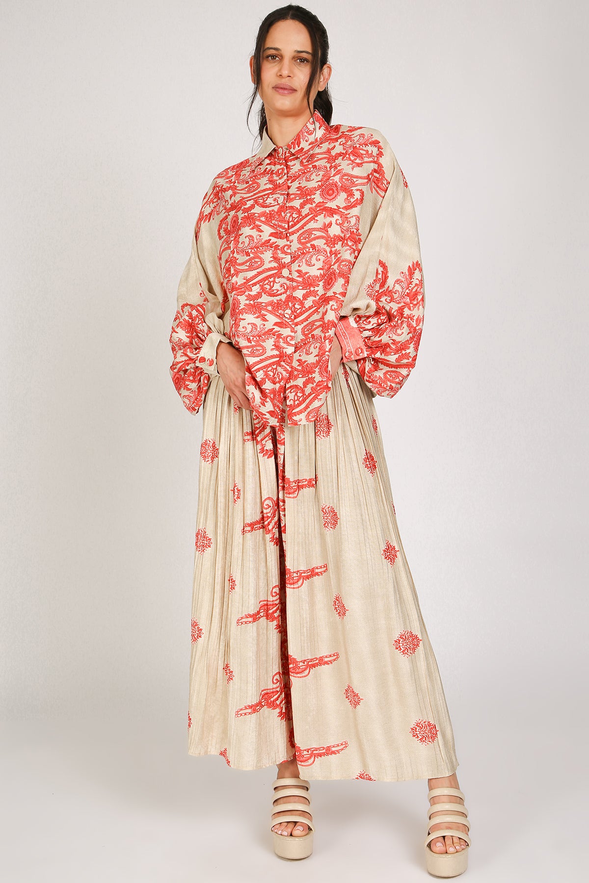 Oscar Boho Paisley Embroidered Shirt & Pleated Pants Set - Shop Beulah Style