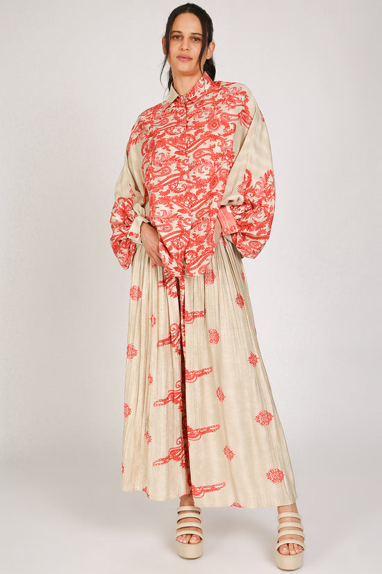 Oscar Boho Paisley Embroidered Shirt & Pleated Pants Set - Shop Beulah Style