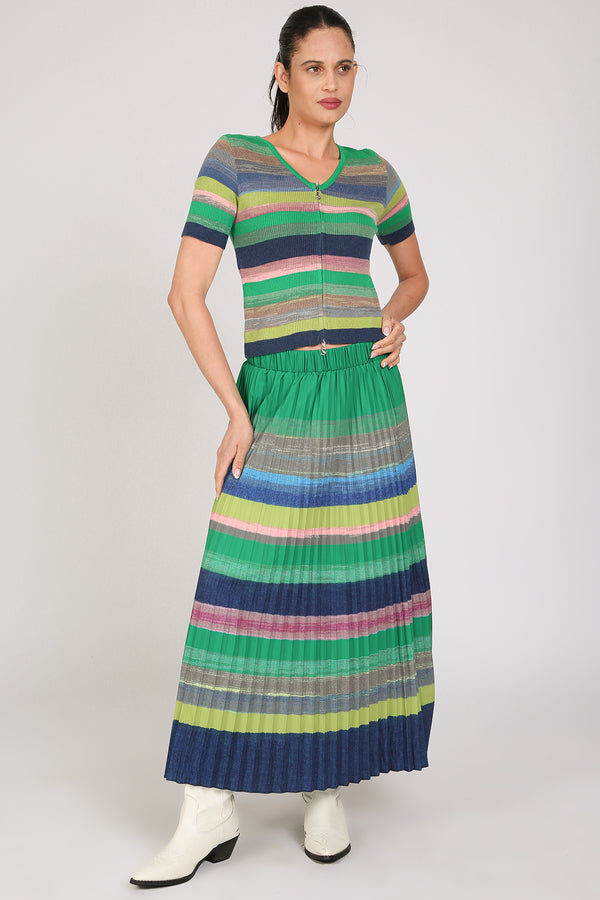 Shannon Multicolor Stripe Patterned Knit Top & Skirt Set