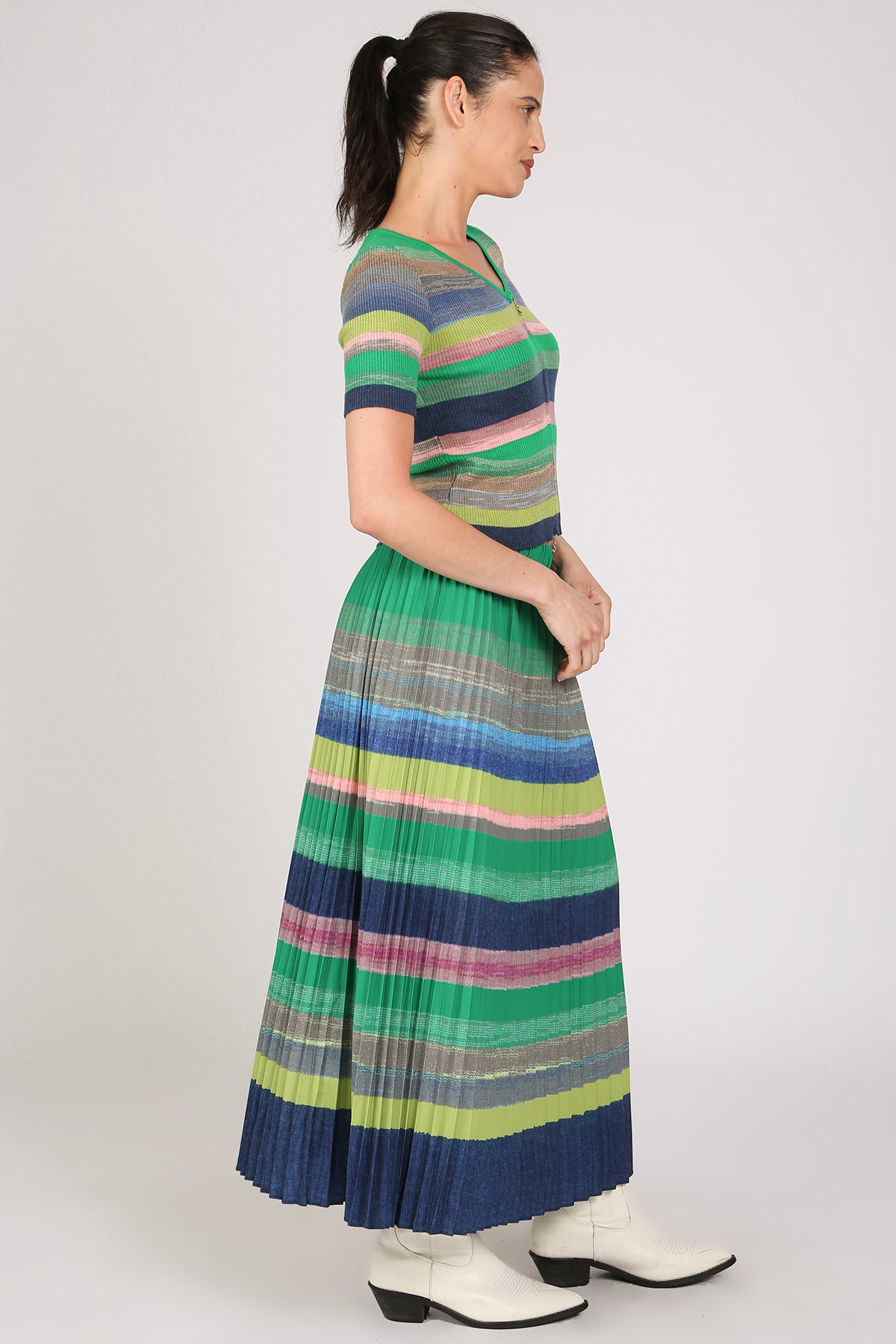 Shannon Multicolor Stripe Patterned Knit Top & Skirt Set - Shop Beulah Style