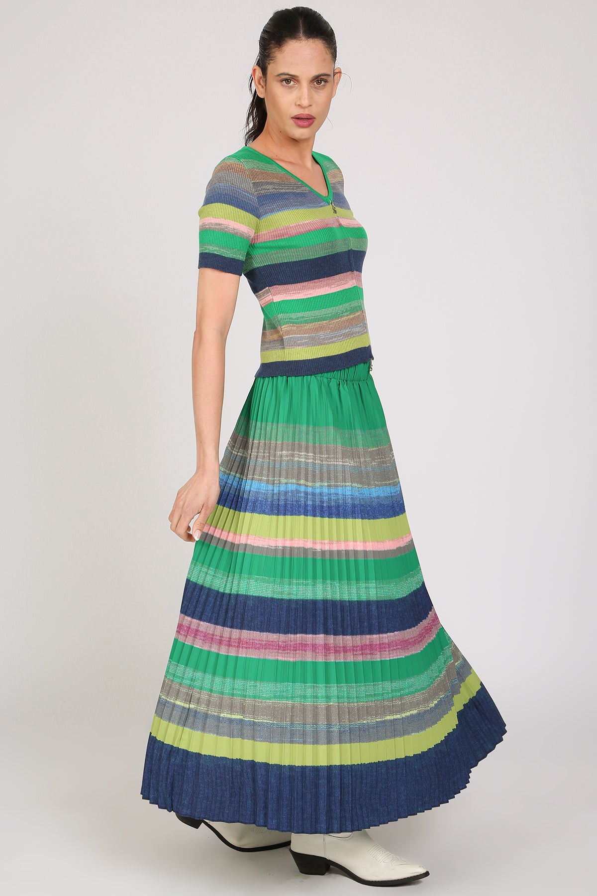 Shannon Multicolor Stripe Patterned Knit Top & Skirt Set - Shop Beulah Style