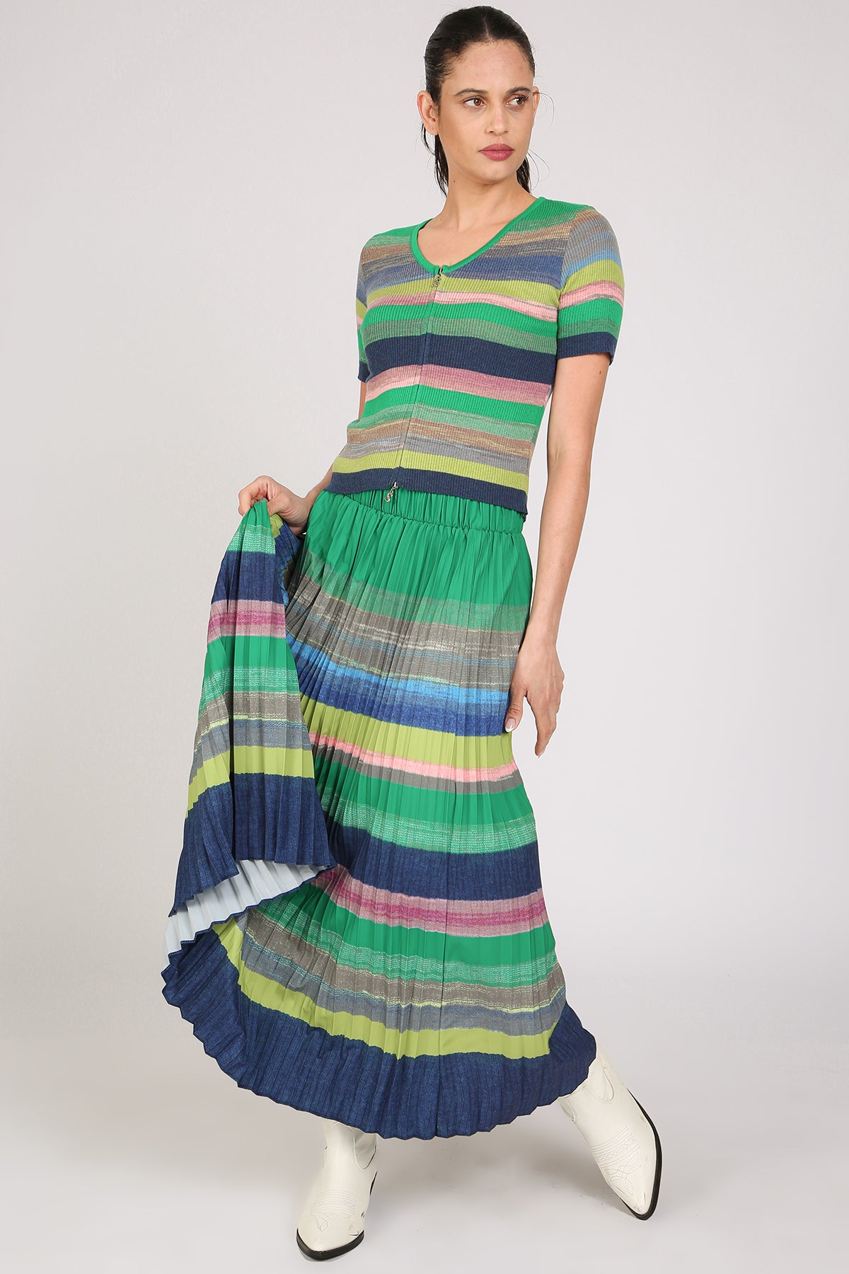 Shannon Multicolor Stripe Patterned Knit Top & Skirt Set - Shop Beulah Style