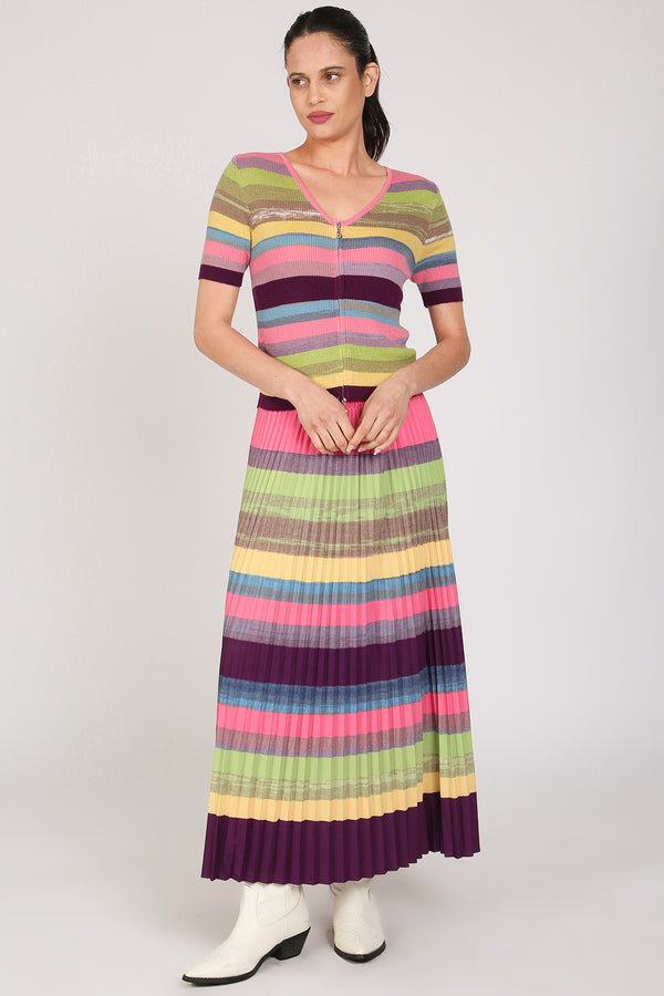 Shannon Multicolor Stripe Patterned Knit Top & Skirt Set
