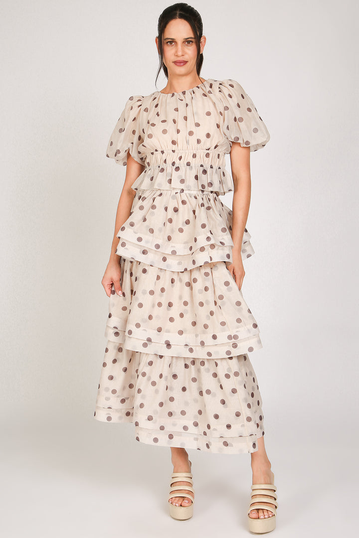 Shannon Polka Dot Print Smocked Top & Tiered Skirt Set - Shop Beulah Style