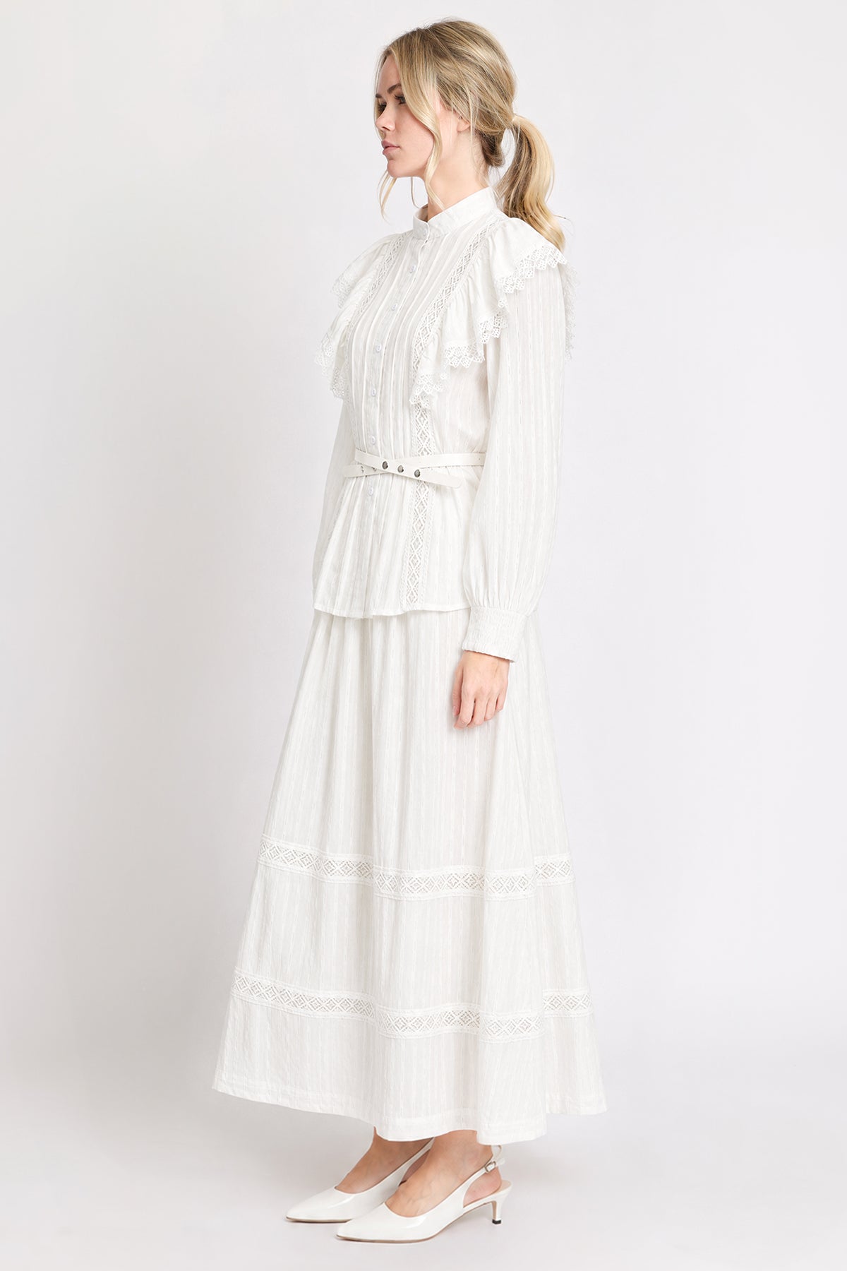 Lisa Tiered Ruffles Lace Trim Detail Top & Skirt Set - Shop Beulah Style