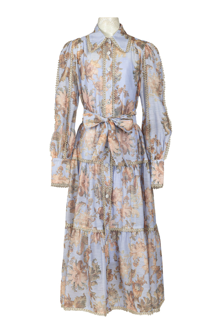 Harlan Floral Printed Glittery Lace Tiered Trim Maxi Dress - Shop Beulah Style