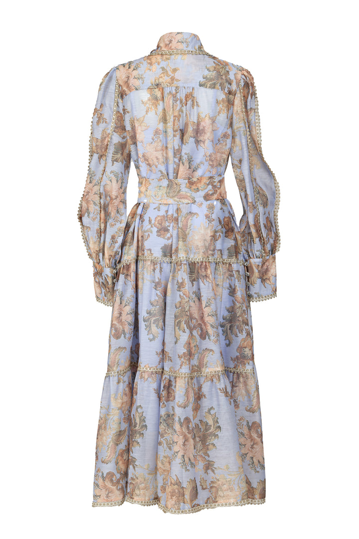 Harlan Floral Printed Glittery Lace Tiered Trim Maxi Dress - Shop Beulah Style
