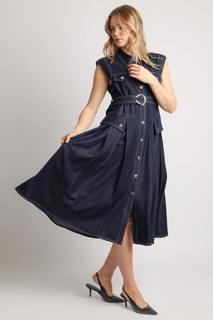 Esther Contrast Seam Lining Utility Shirt Midi Dress - Shop Beulah Style