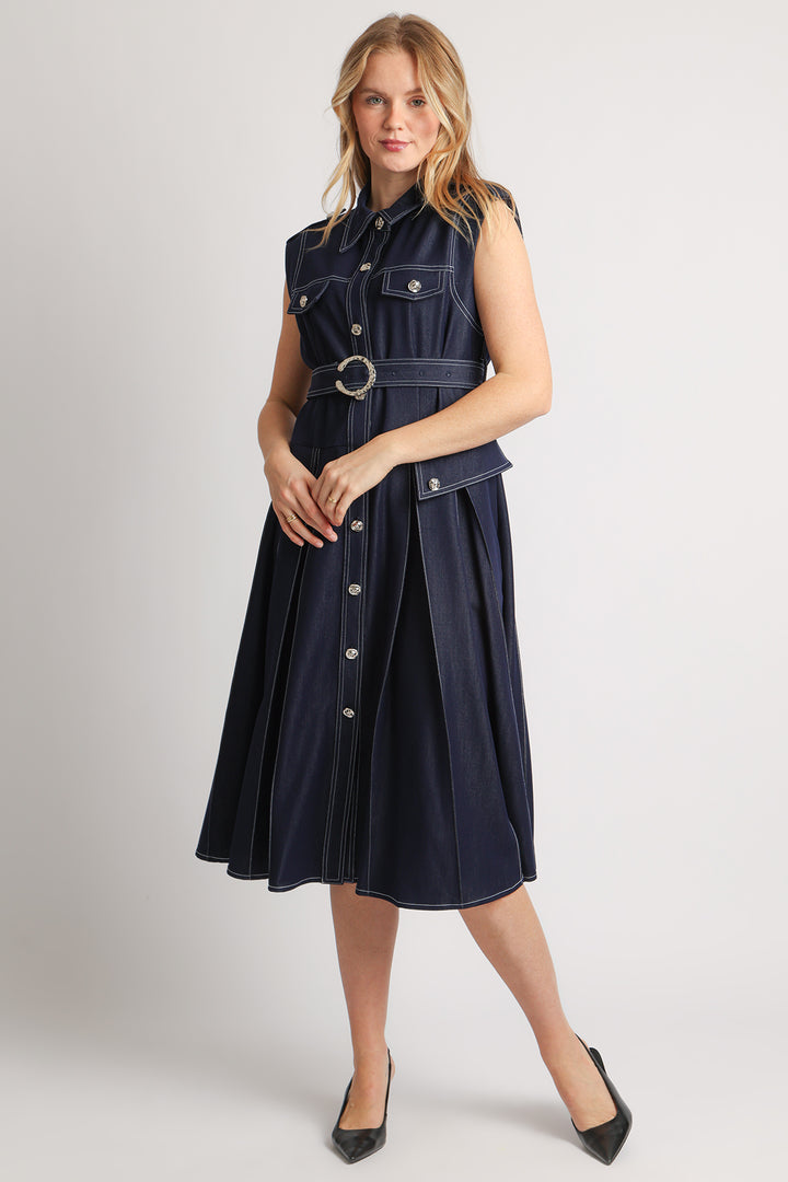 Esther Contrast Seam Lining Utility Shirt Midi Dress - Shop Beulah Style
