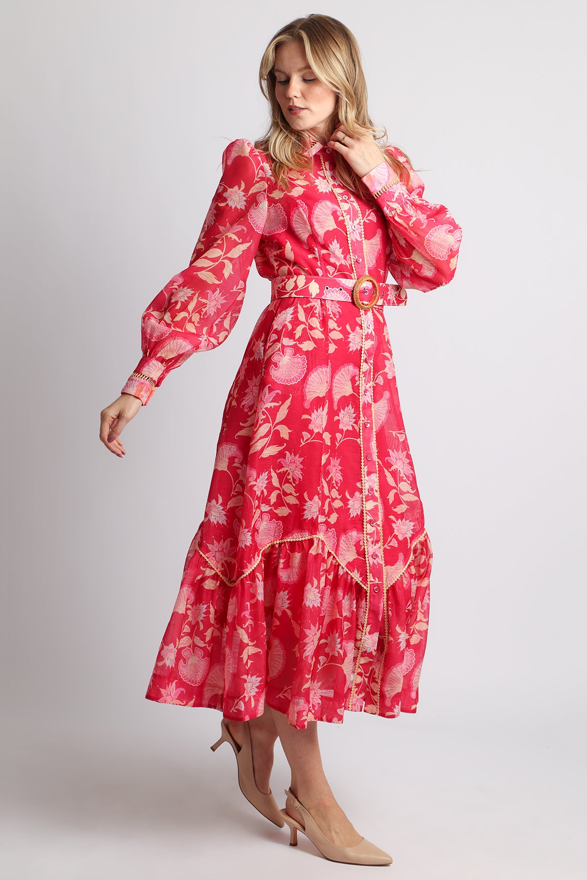 Samson Floral Print Lace Trim Belted Maxi Dress - Shop Beulah Style