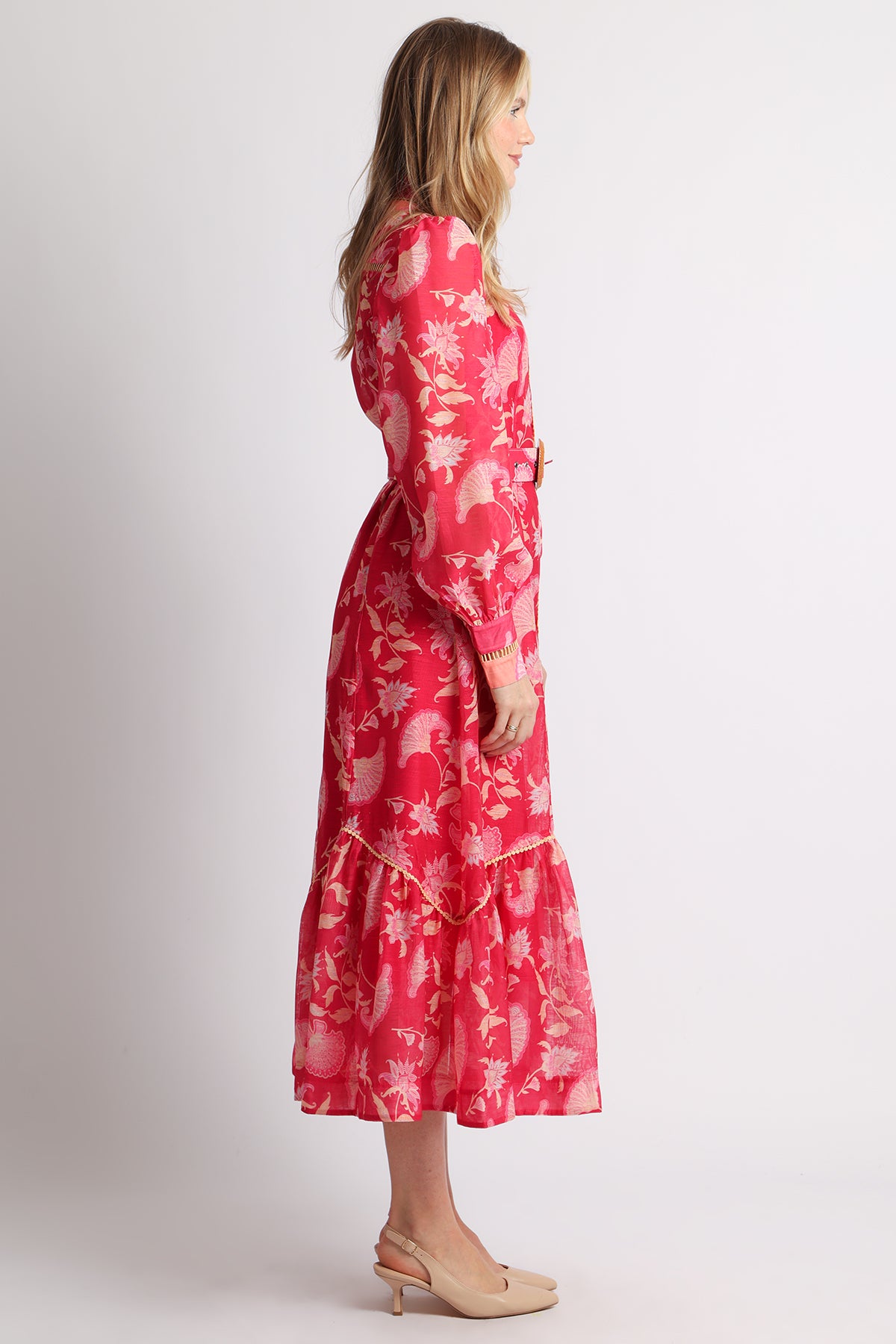 Samson Floral Print Lace Trim Belted Maxi Dress - Shop Beulah Style
