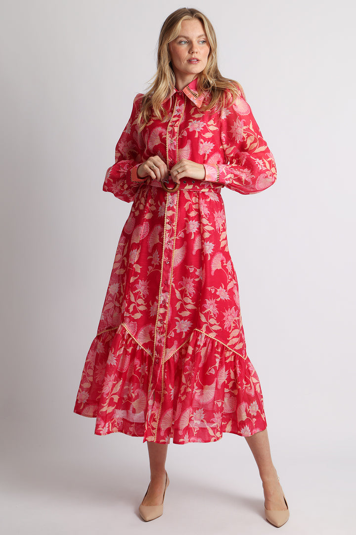 Samson Floral Print Lace Trim Belted Maxi Dress - Shop Beulah Style