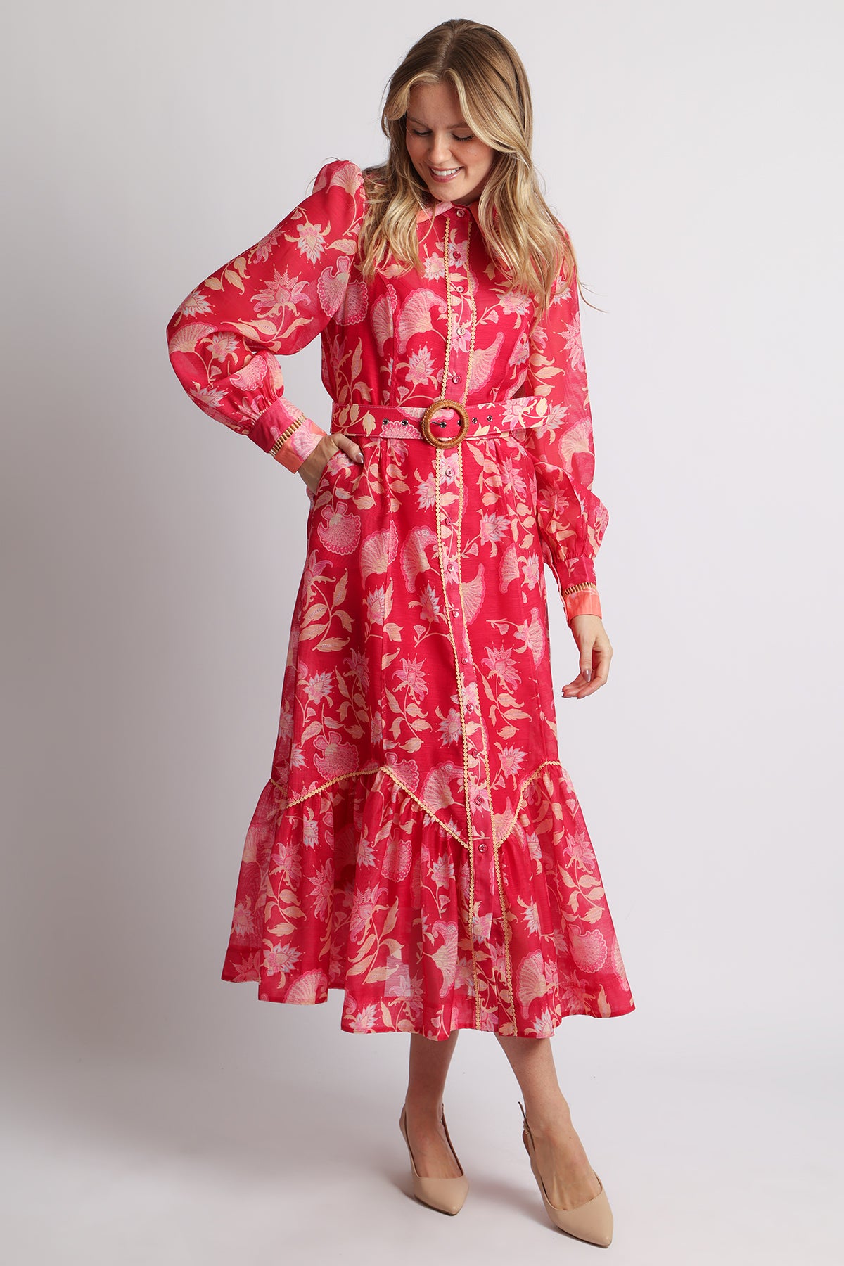 Samson Floral Print Lace Trim Belted Maxi Dress - Shop Beulah Style