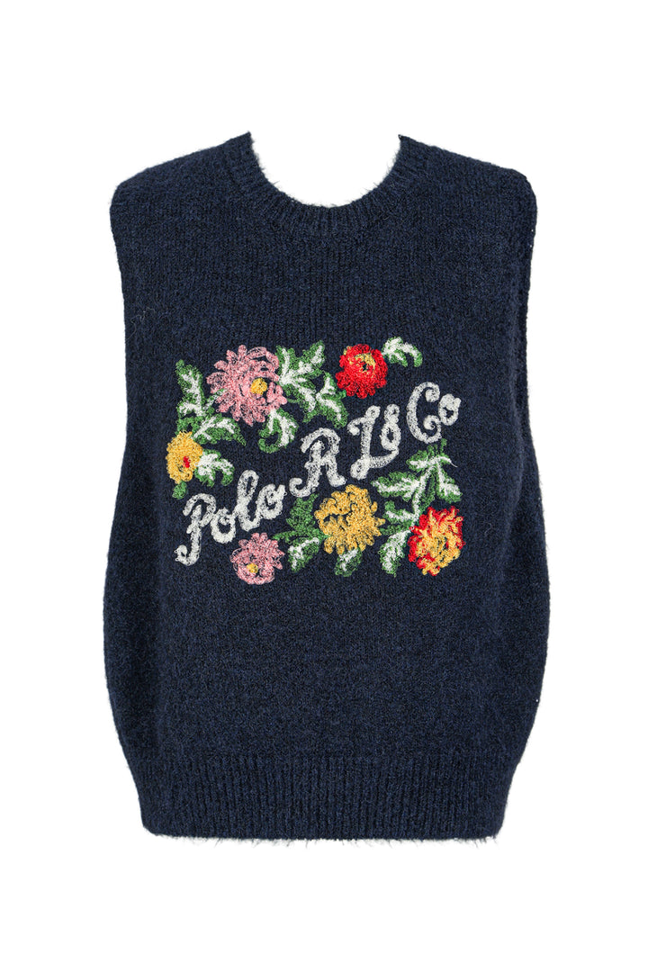 Nina Embroidered Sleeveless Ribbed Knit Sweater