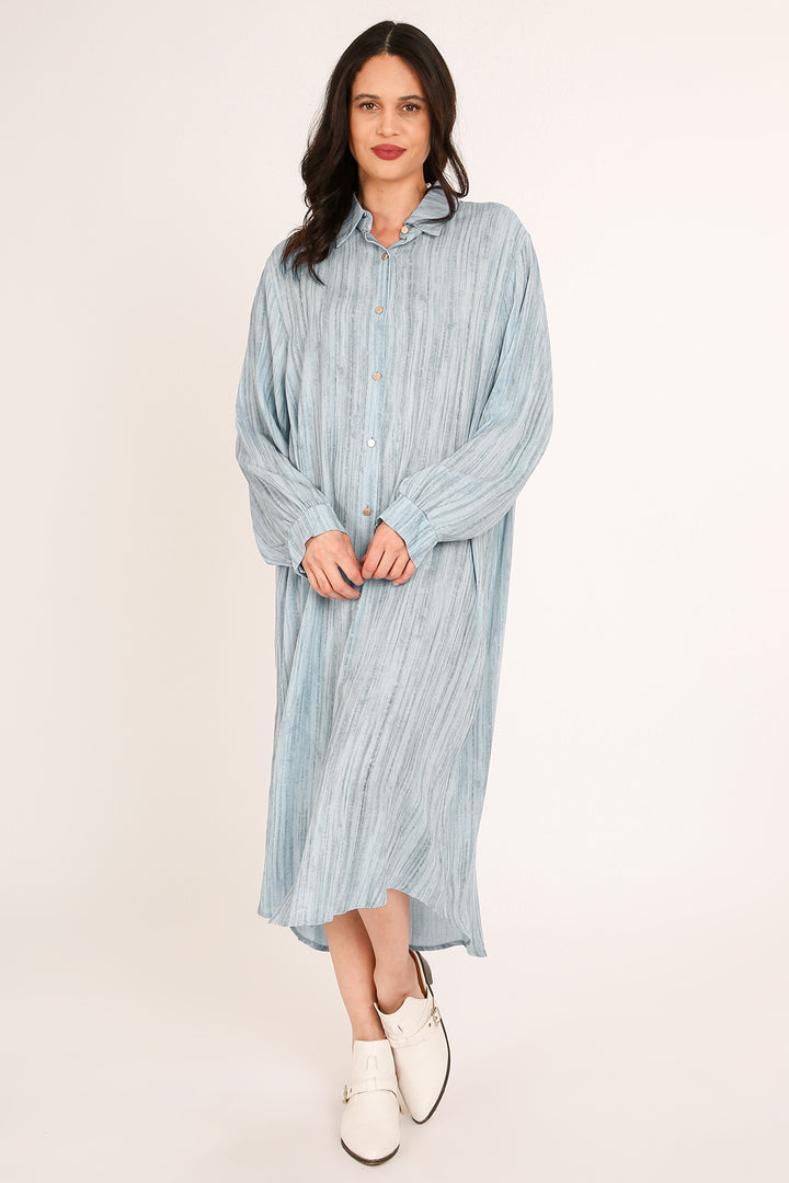 Cally Linen Style A-Line Midi Shirt Dress
