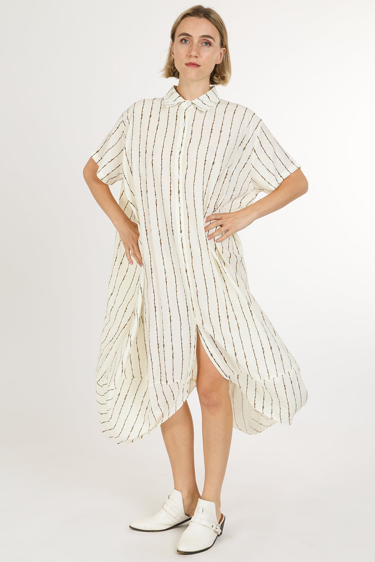 Sarah Stripe Patterned Midi Shirt Dress - Shop Beulah Style