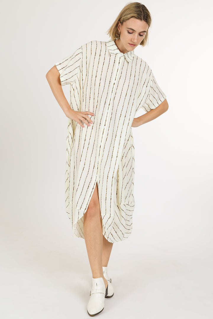 Sarah Stripe Patterned Midi Shirt Dress - Shop Beulah Style