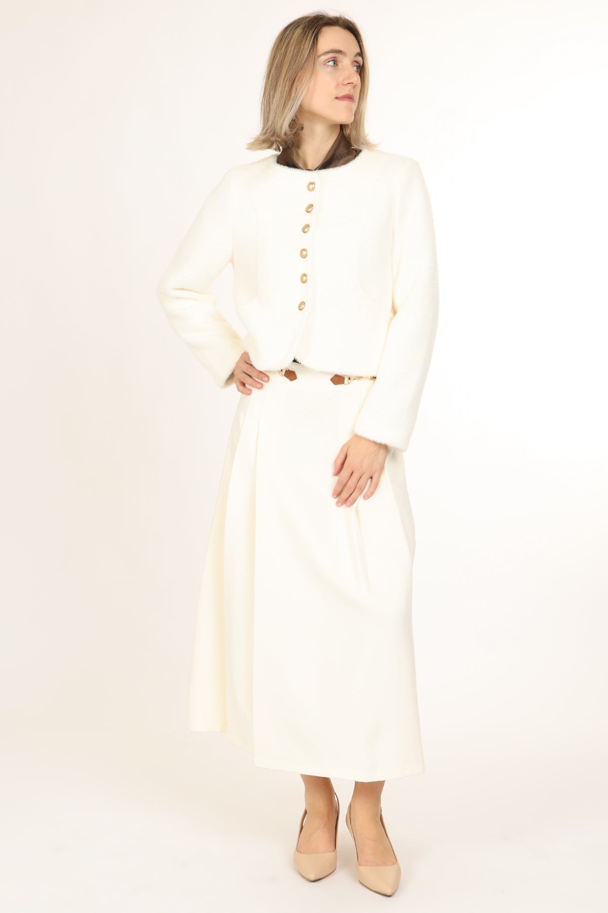 Mirella Faux Fur Button Up Sweater