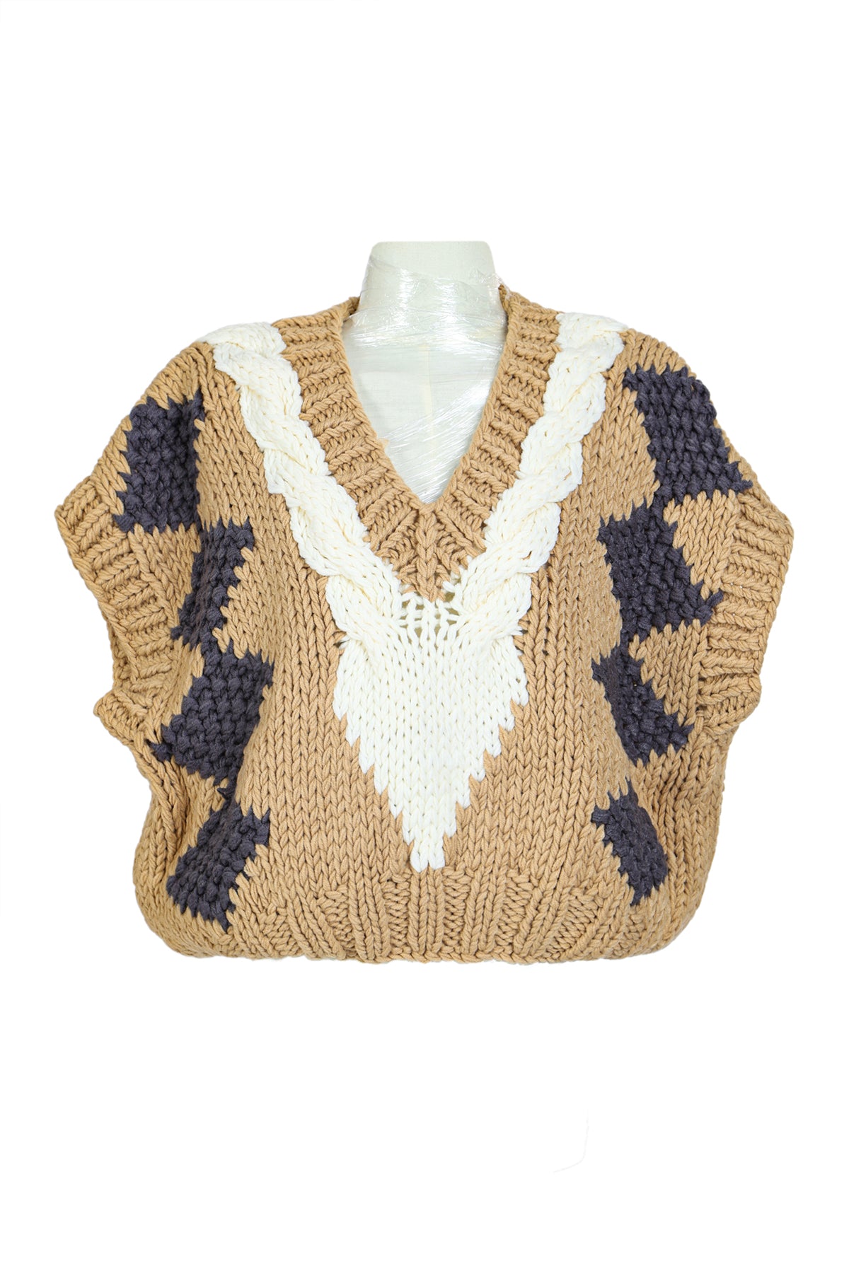 Brianna Cable Ribbed Knit V-Neck Crop Sweater - Shop Beulah Style