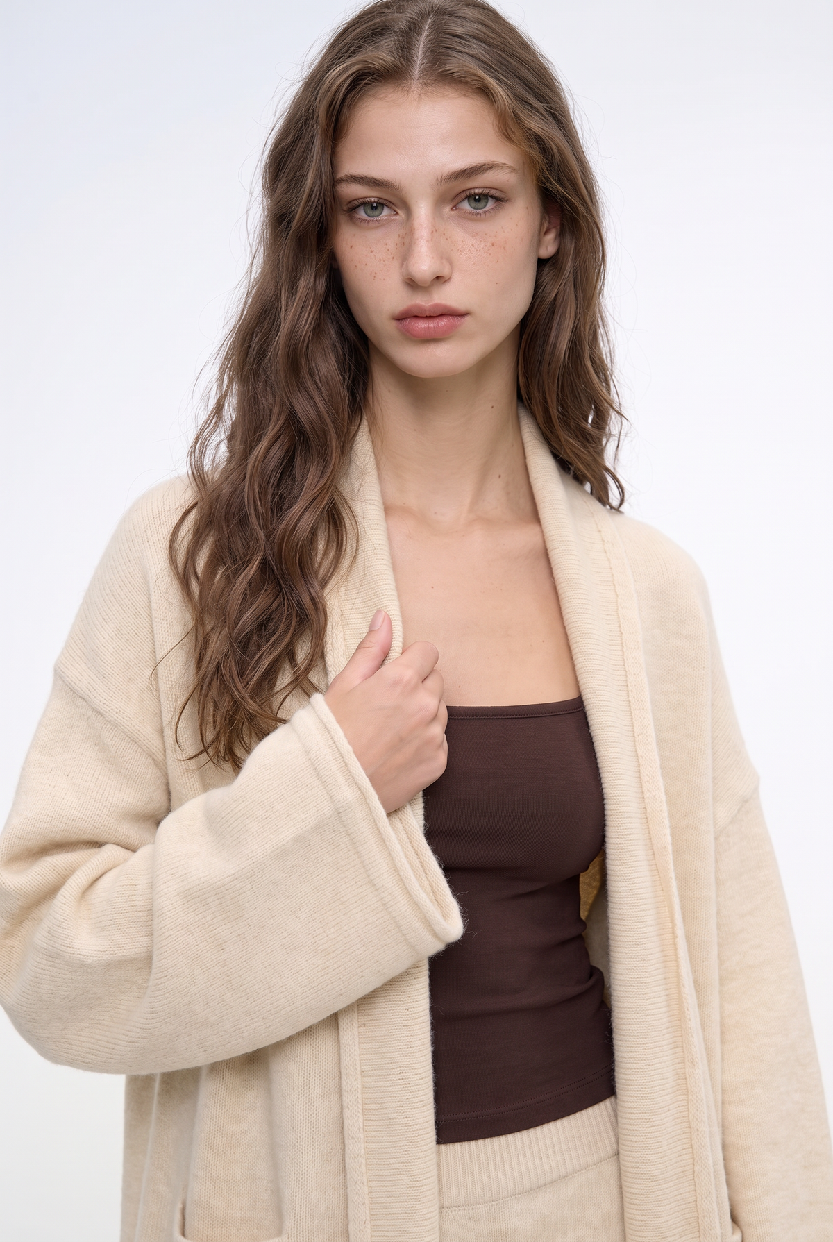 Shawl Collar Open-Front Knit Cardigan