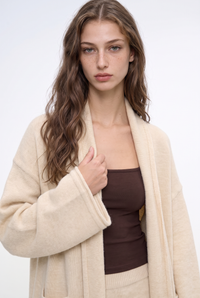 Shawl Collar Open-Front Knit Cardigan