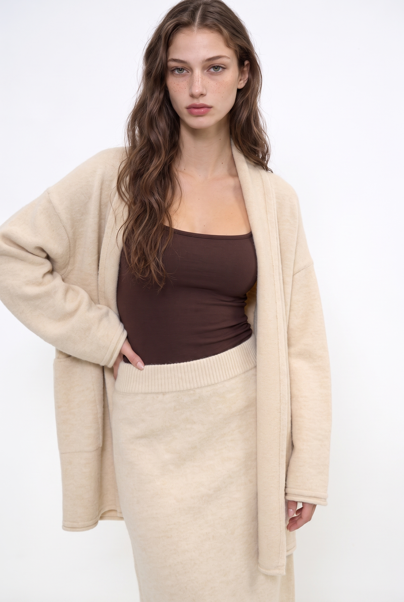 Shawl Collar Open-Front Knit Cardigan