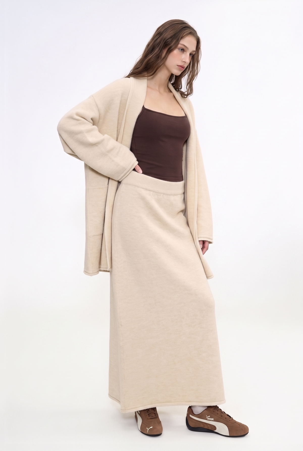 Shawl Collar Open-Front Knit Cardigan