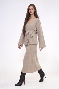 Belted Cable Knit Tunic Top And Maxi Skirt Set