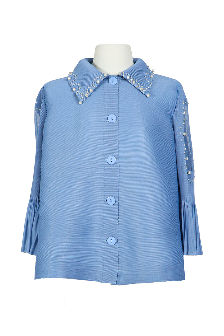 Kevin Embellished Pleats Button Down Crop Shirt