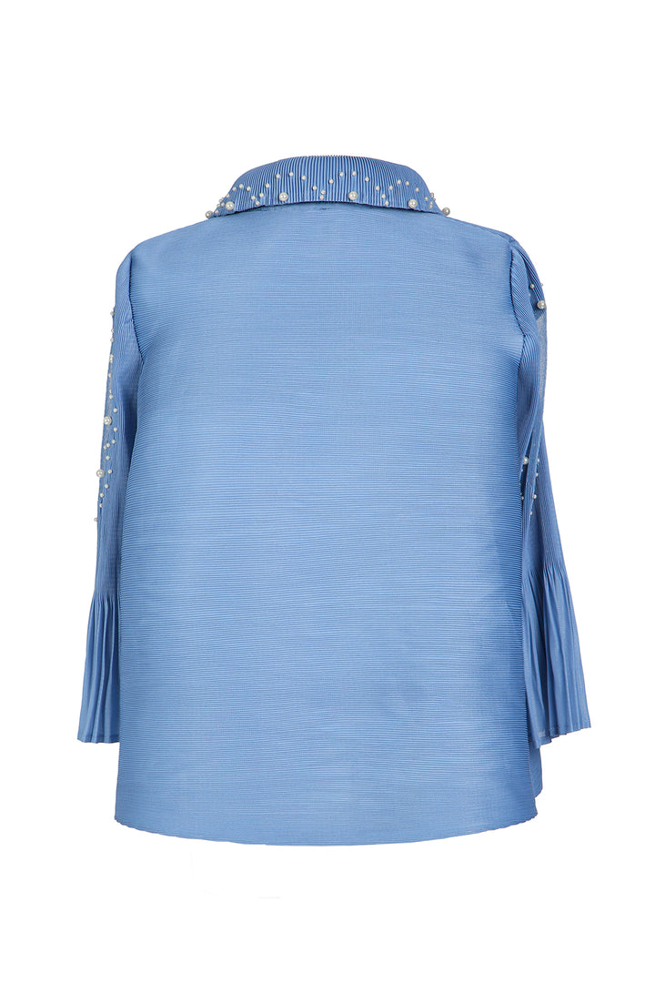 Kevin Embellished Pleats Button Down Crop Shirt
