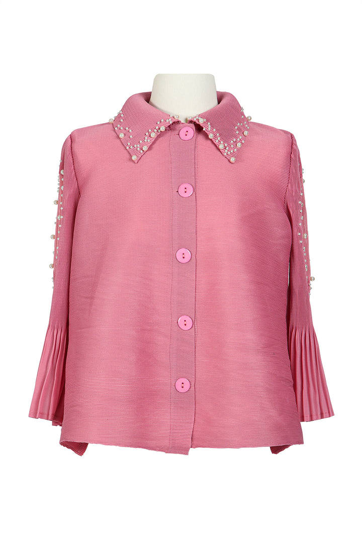 Kevin Embellished Pleats Button Down Crop Shirt
