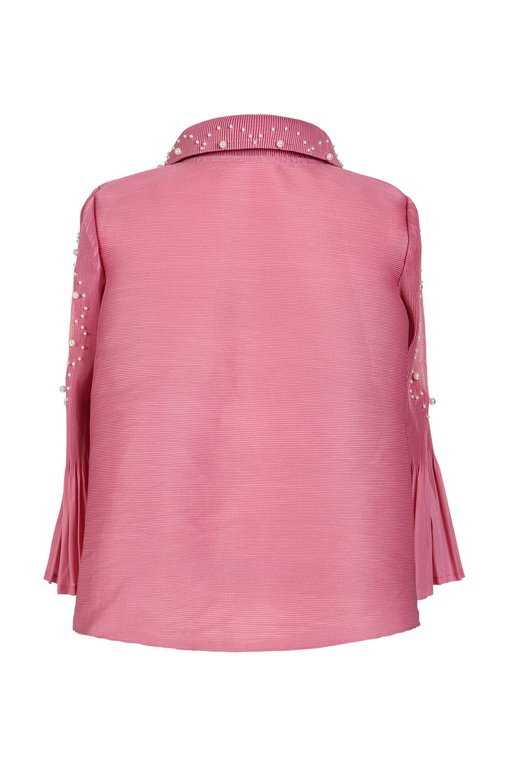 Kevin Embellished Pleats Button Down Crop Shirt