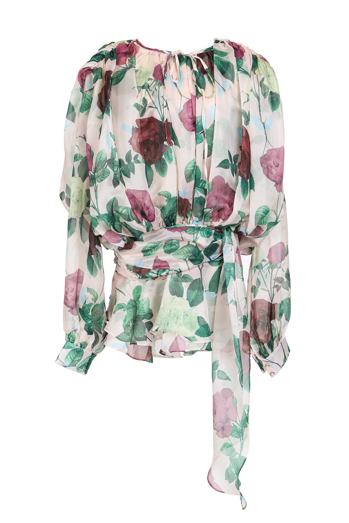 Shawn Floral Printed Waist Tie Puff Sheer Tunic - Shop Beulah Style