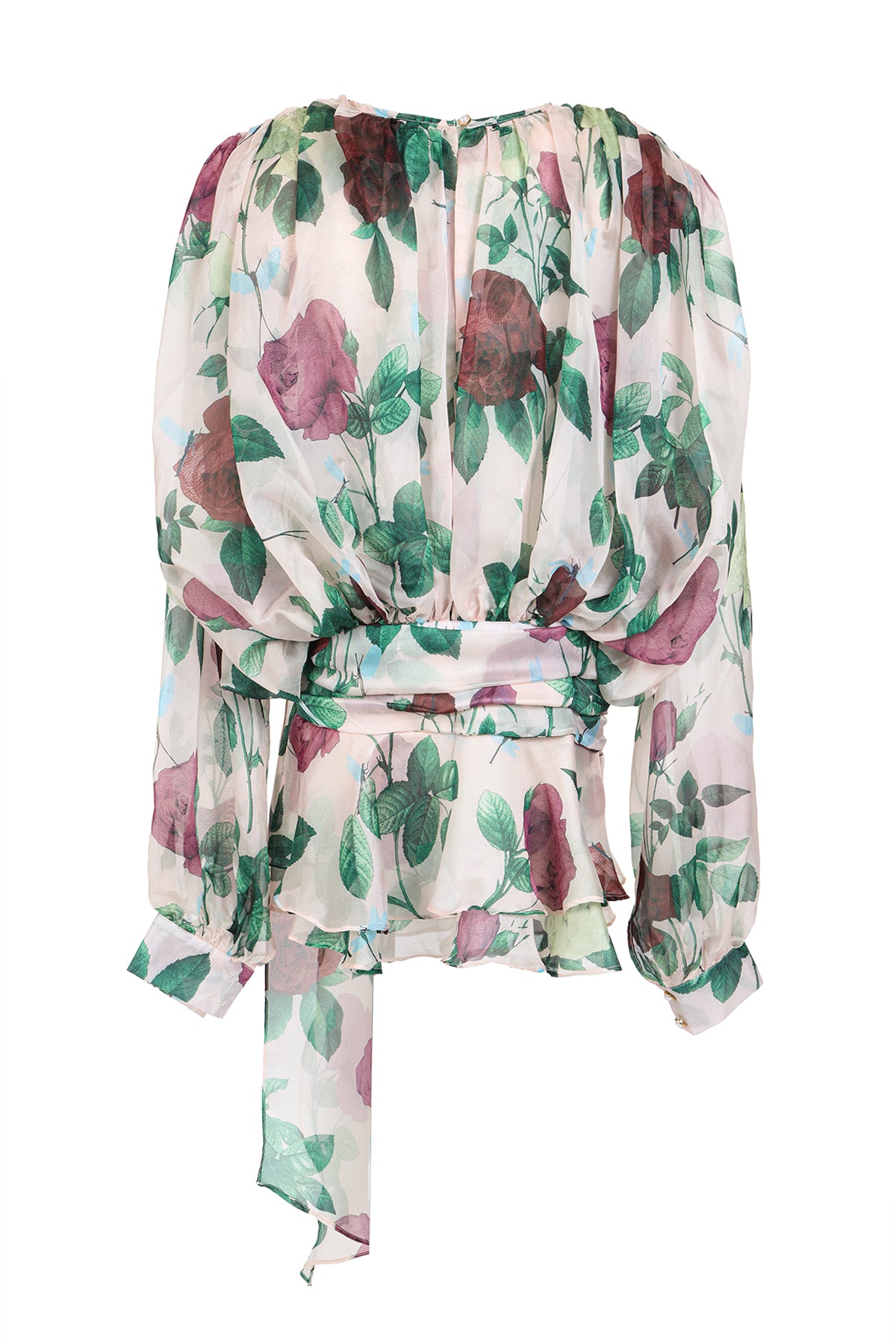 Shawn Floral Printed Waist Tie Puff Sheer Tunic - Shop Beulah Style