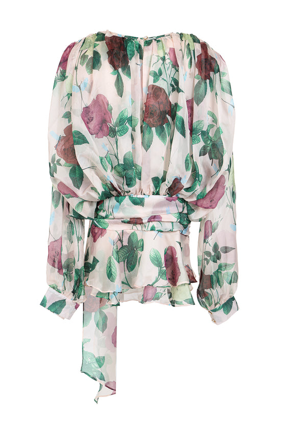 Shawn Floral Printed Waist Tie Puff Sheer Tunic - Shop Beulah Style
