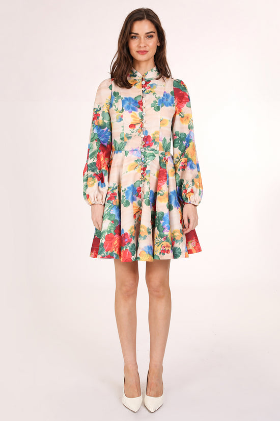 Taylor Multicolor Floral Print Belted A-Line Mini Dress - Shop Beulah Style