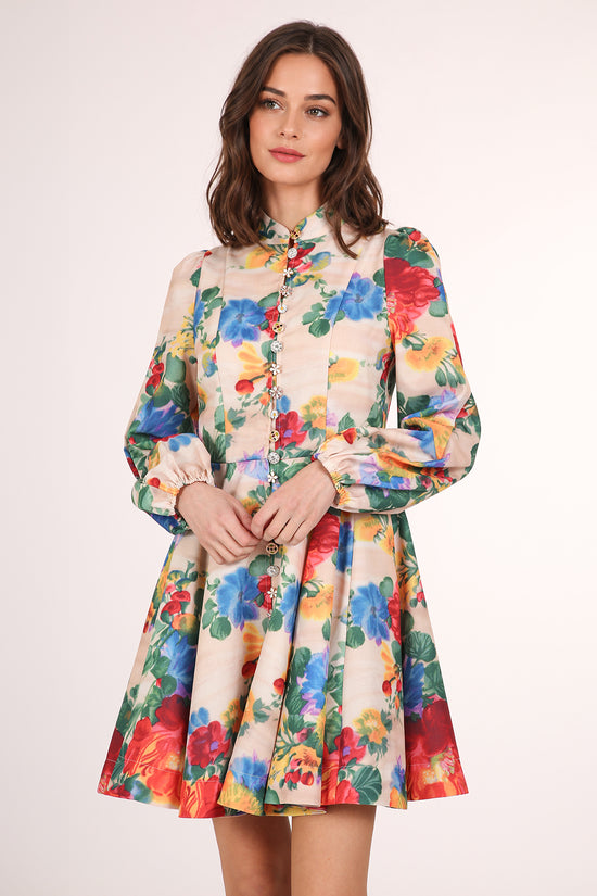 Taylor Multicolor Floral Print Belted A-Line Mini Dress - Shop Beulah Style