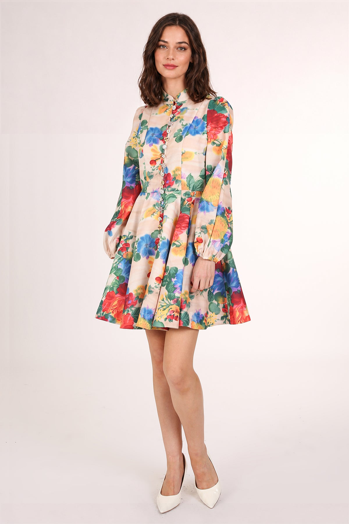 Taylor Multicolor Floral Print Belted A-Line Mini Dress - Shop Beulah Style