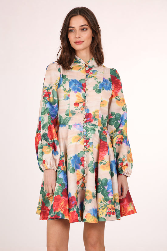 Taylor Multicolor Floral Print Belted A-Line Mini Dress - Shop Beulah Style