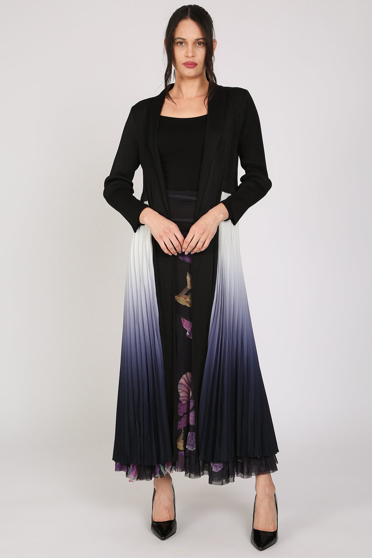 Sienna Dual Contrast Gradation Print Pleated Open Coat - Shop Beulah Style