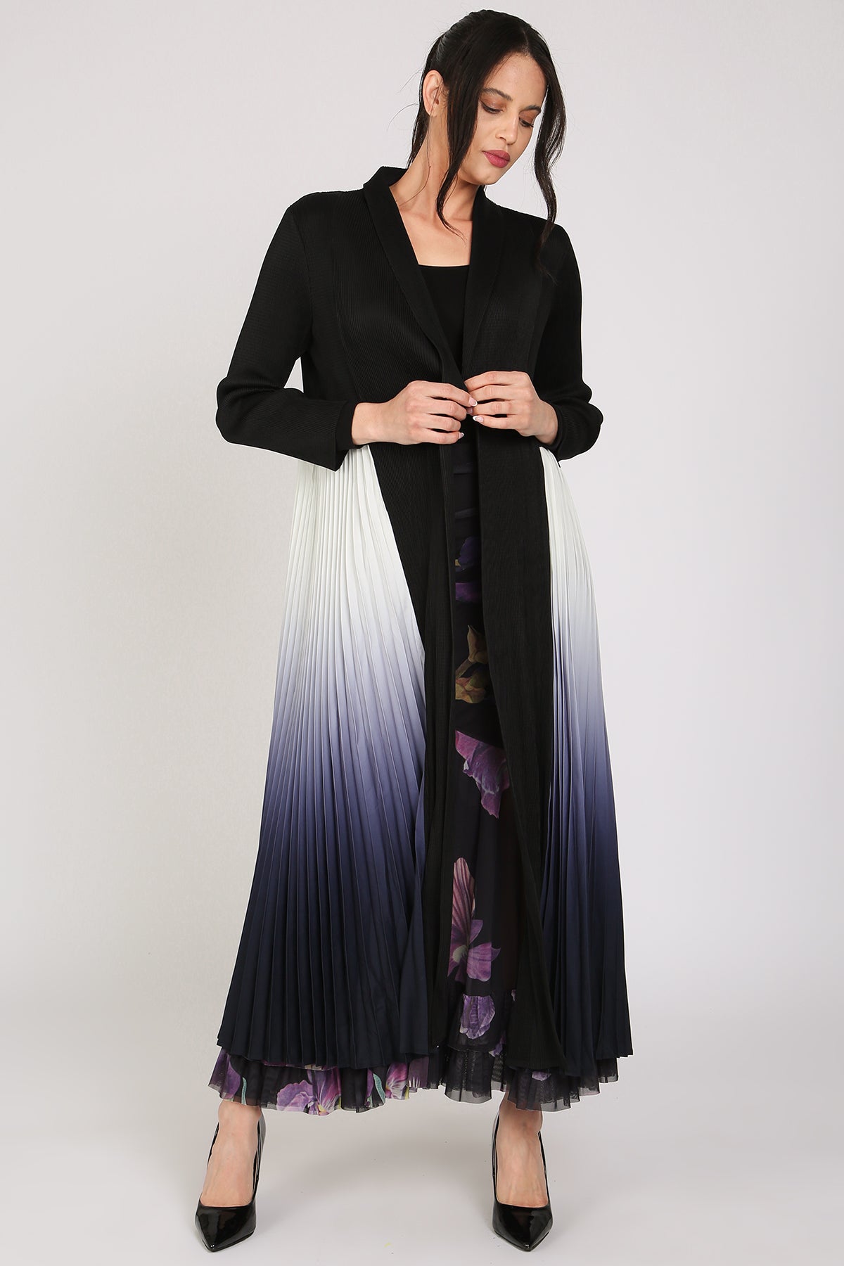 Sienna Dual Contrast Gradation Print Pleated Open Coat - Shop Beulah Style