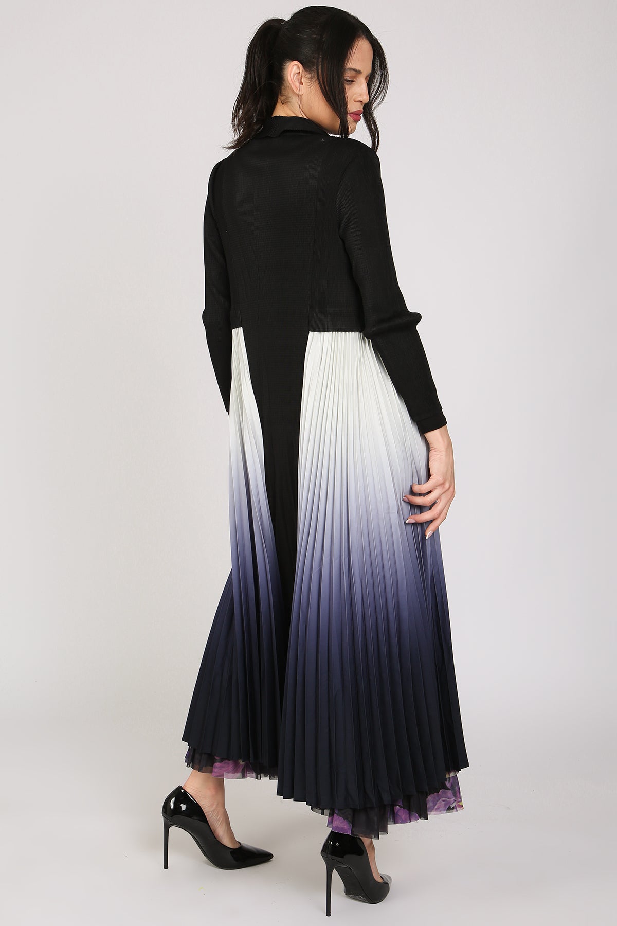 Sienna Dual Contrast Gradation Print Pleated Open Coat - Shop Beulah Style