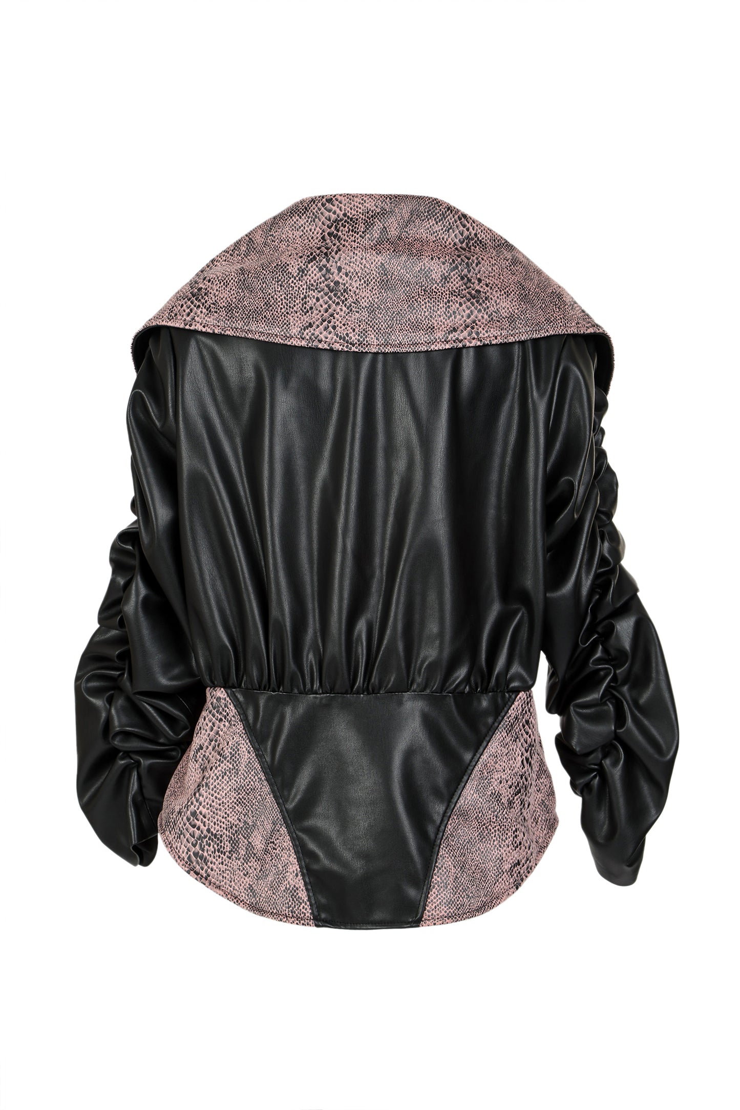 Lenora Solid & Snake Patterned Faux Leather Bomber Jacket
