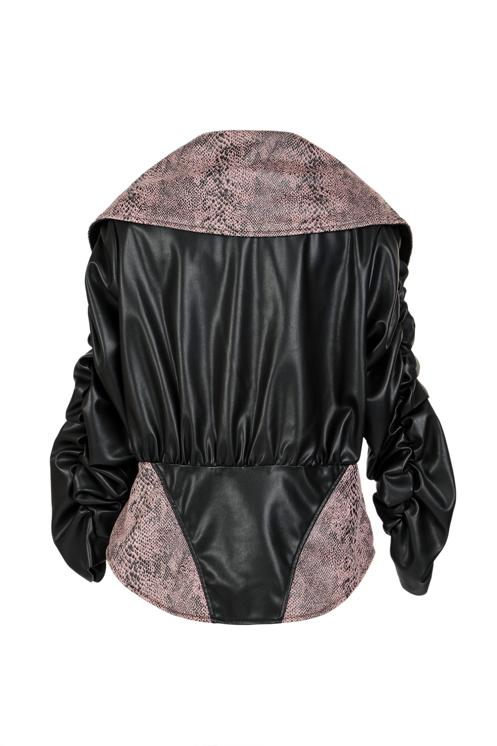 Lenora Solid & Snake Patterned Faux Leather Bomber Jacket