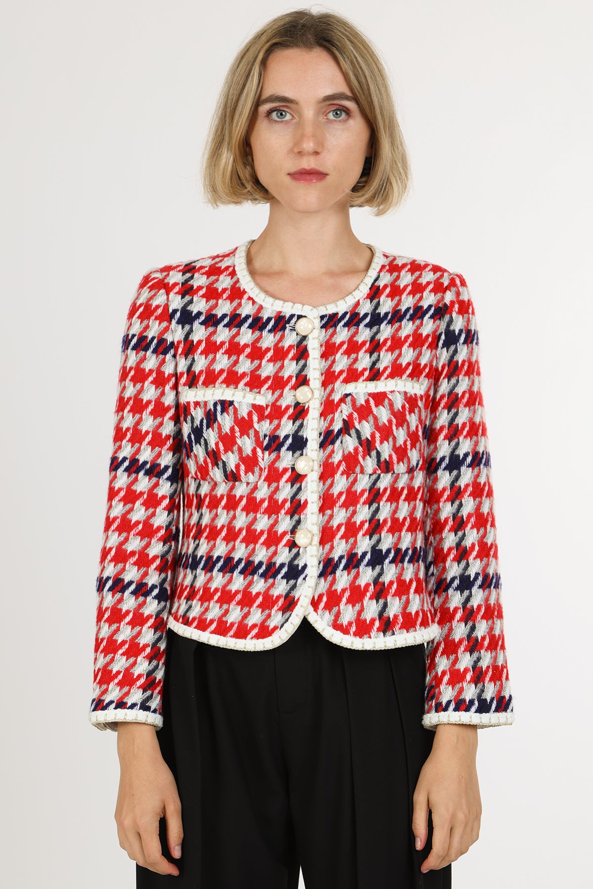 Maddie Tricolor Houndstooth Patterned Tweed Jacket