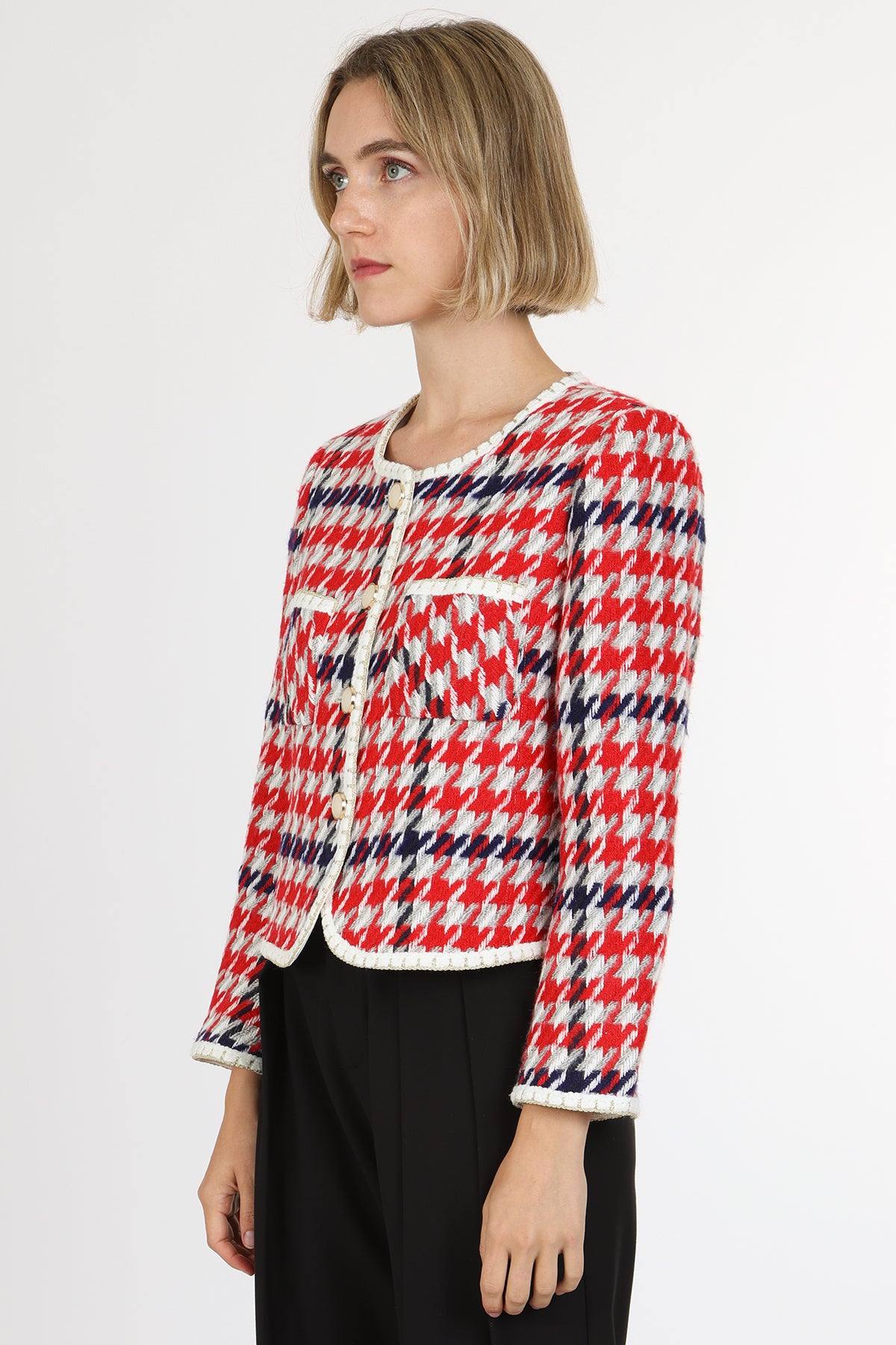 Maddie Tricolor Houndstooth Patterned Tweed Jacket