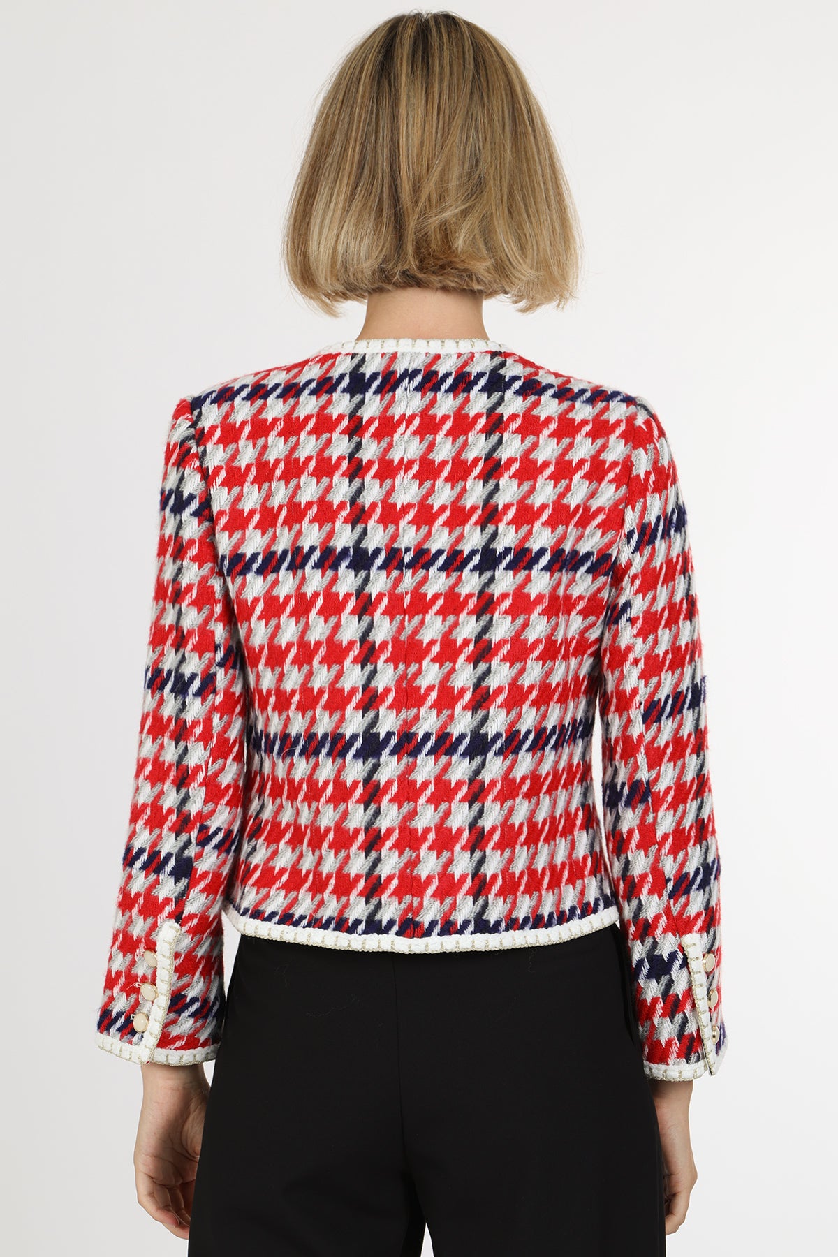 Maddie Tricolor Houndstooth Patterned Tweed Jacket