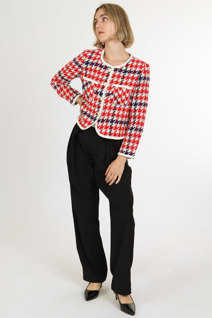 Maddie Tricolor Houndstooth Patterned Tweed Jacket