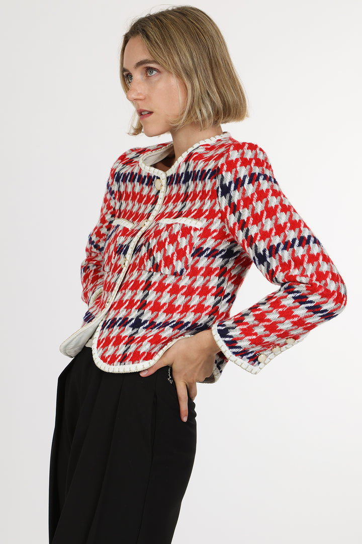 Maddie Tricolor Houndstooth Patterned Tweed Jacket